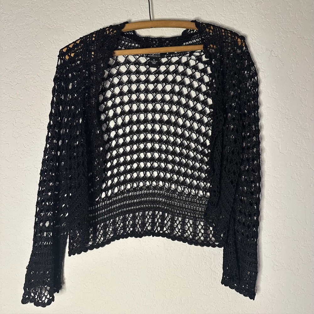 Cejon Black Crochet Cardigan Sweater
